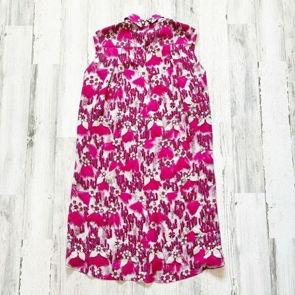 Mary Katrantzou Fuchsia Pink Bejeweled Feather Printed Silk Satin Evening Dress - Picture 3 of 3